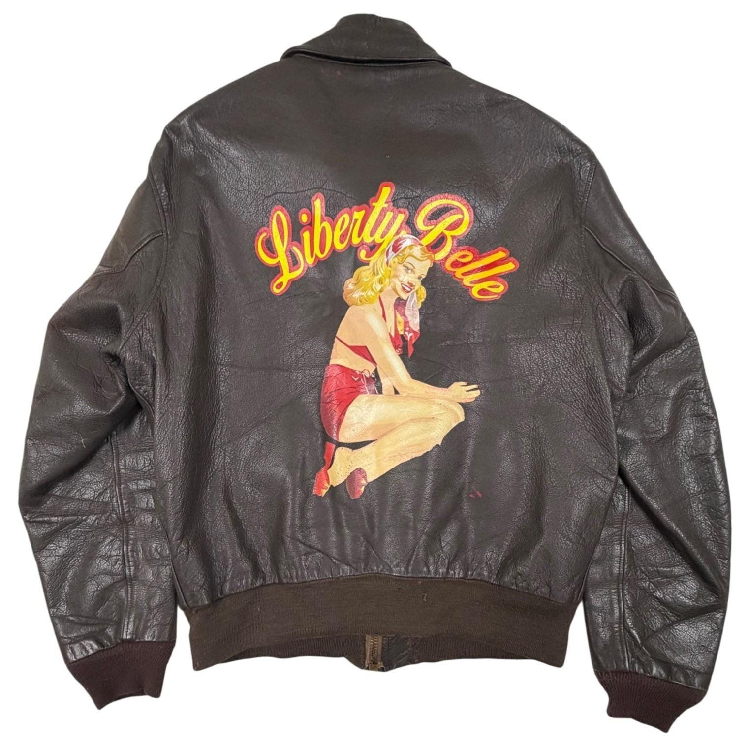 Vintage A-2 Split-S Aviation Leather Flight Jacket Liberty Belle Pinup Bomber